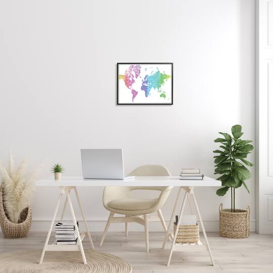Stupell Industries Modern Rainbow Map of the World Transitioning Tones in Frame Wall Art